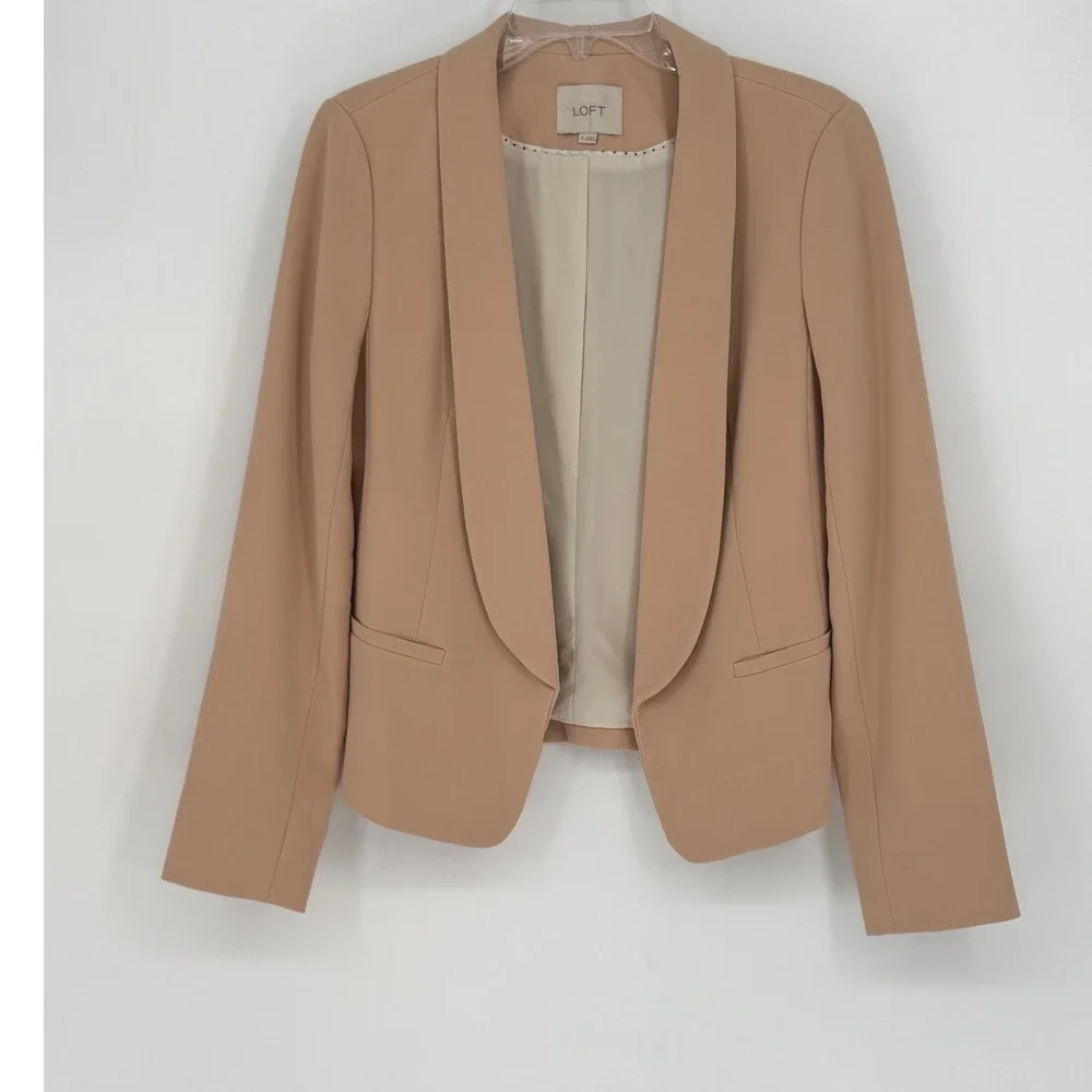 Ann Taylor Loft 6 Beige Open Front‎ Blazer Business Career Jacket Academia 92-50